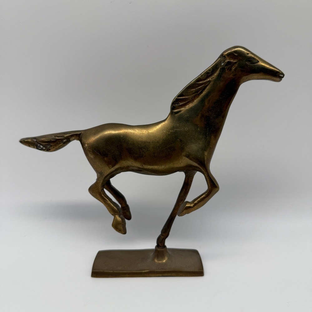 Vintage Brass Horse Figurine Statue Home Decor Shelf Sitter Mid Century MCM